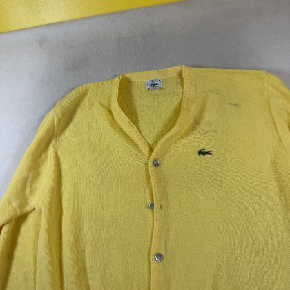Vintage Izod Lacoste‎ Yellow Cardigan Sweater Mens Large Orlon Acrylic USA Made